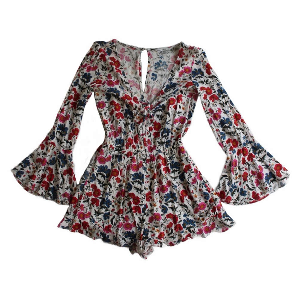 american eagle floral long sleeve romper
